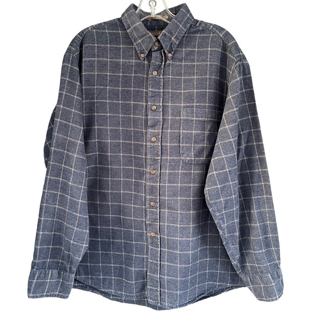ClayBrooke Blue White Plaid Flannel Button Up Shirt Size XL 100% Cotton